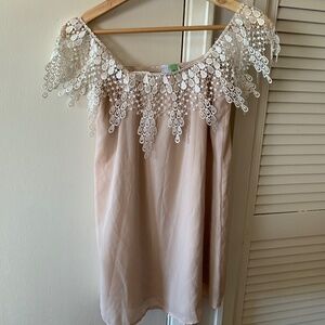 Off the shoulder pink mini dress with lace